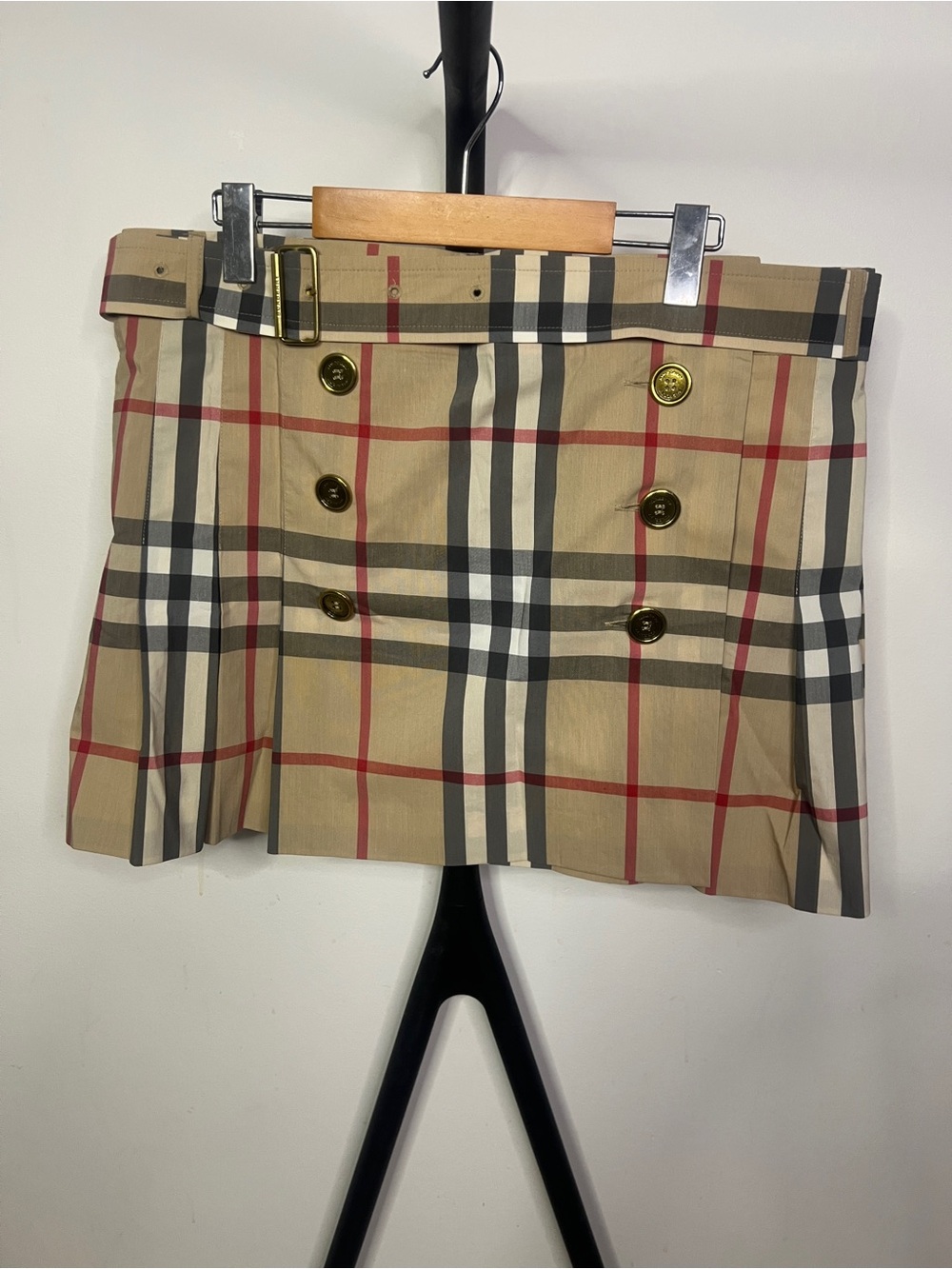 Burberry Beige Plaid Double-Breasted Mini Skirt with Belt